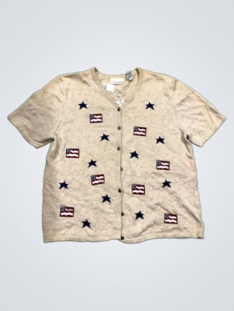 Croft & Barrow Damen patriotischer amerikanischer Flagge & Stern bestickter Cardigan