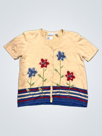 Alfred Dunner Damen Kurzarm Bestickter Blumen Cardigan