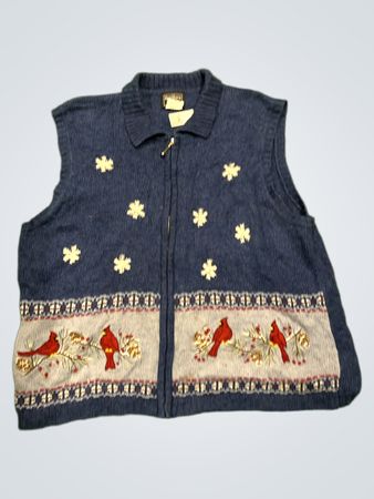 Südliche Dame Blauer Kardinal & Schneeflocken Strickweste