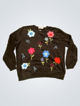 Alfred Dunner schwarzer Pullover mit floralem Stickerei