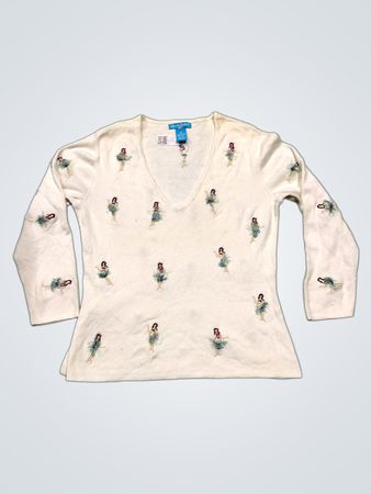 Alexandra Bartlett Weiß Besticktes Hula Tänzer Langarmshirt