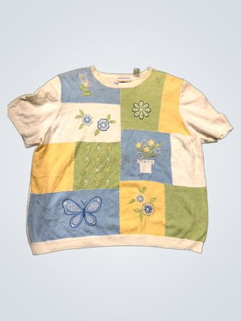Alfred Dunner Patchwork Floral Butterfly Embroidered Sweater