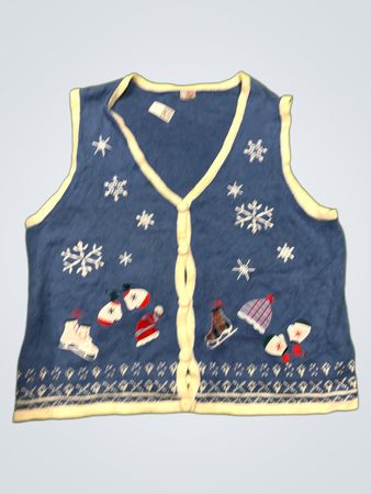 Urlaubseditionen Blau ärmellose Weste mit Schneeflocken und Schlittschuhen