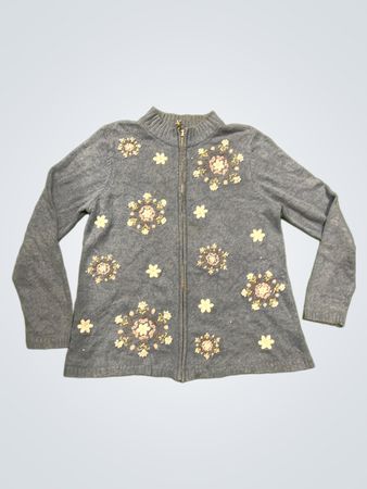 C.J. Banks von Christopher & Banks handgestickter blauer floraler Zip-Up-Pullover