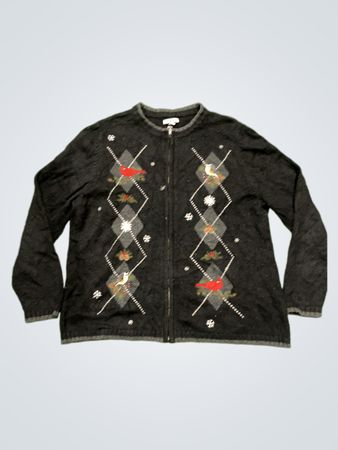 Croft & Barrow Damen 1X Schwarzer Argyle-Vogel-Weihnachtscardigan