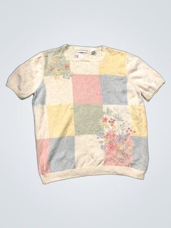 Alfred Dunner Damen Patchwork Floral Kurzarmpullover