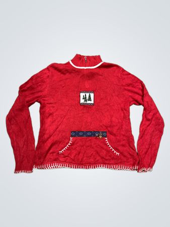 Breckenridge Roter Weihnachtspullover mit Bäumen und Rehen