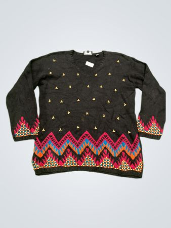 CAROLE LITTLE Strickwaren schwarzer Pullover mit geometrischer Bestickung