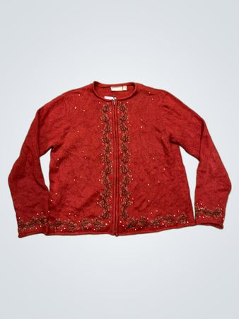 Croft & Barrow Damen Roter Verzierter Reißverschluss-Frontcardigan