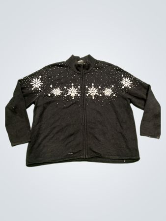 Talbots Woman Petites Schwarzer Schneeflocken-Reißverschluss-Pullover
