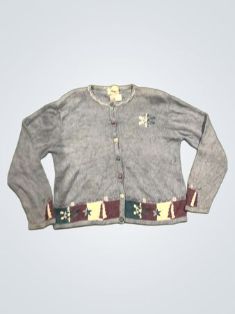 Christopher & Banks Damen Hellblauer Cardigan mit Weihnachtsbaum-Muster