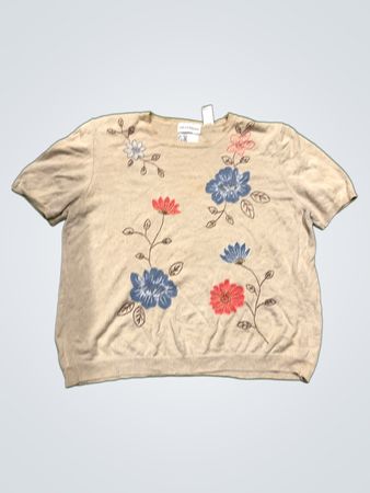 Alfred Dunner Damen Rundhalskurzarm Blütenstrickpullover