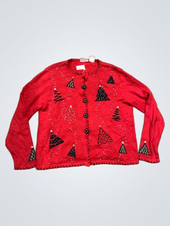 Basic Editions Holiday Women's Roter Weihnachtsbaum Cardigan