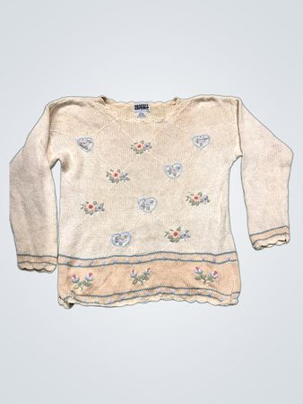 Crochet Club Damen Beige Floral Bestickter Pullover