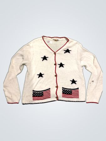Cambridge Spirit White Patriotic Star and Flag Cardigan