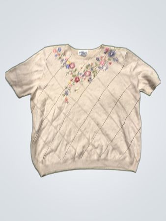 Alfred Dunner Damen Beige Bestickter Diamant Strickkurzarmpulli