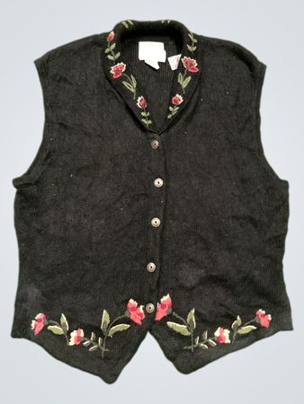 Christopher & Banks handbestickte schwarze Weste mit floralem Kragen und Saum