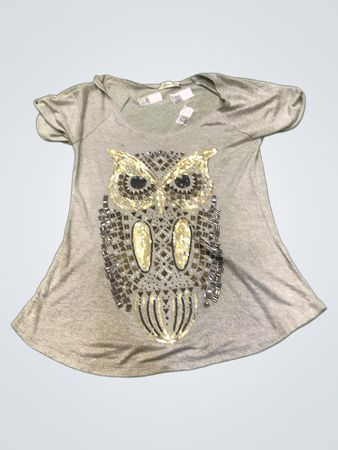 Graues T-Shirt mit verziertes Eulen-Graphic
