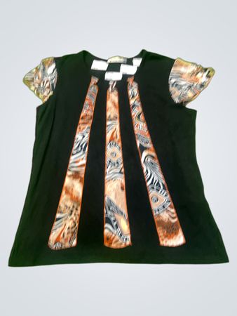 Christine Laure Schwarzes T-Shirt mit Tierdruck-Paneldetails