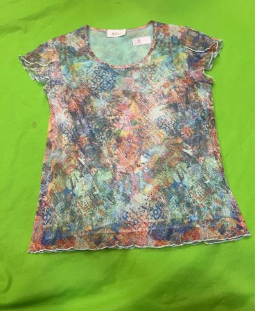 Afibel Damen Bunt Bedruckte Durchsichtige Bluse