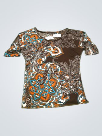 Okay Damen T-Shirt mit braunem Paisleymuster