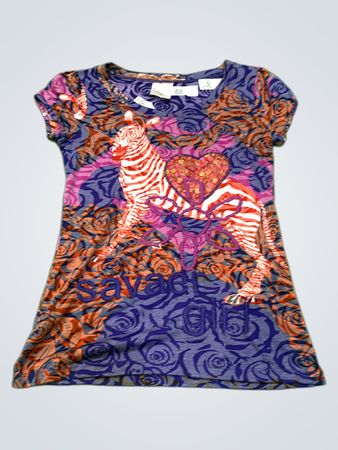 Lulu.h Paris Zebra- und Rosenmuster T-Shirt