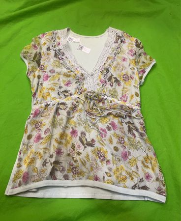 Floral Print V-Neck Top mit Spitzenbesatz