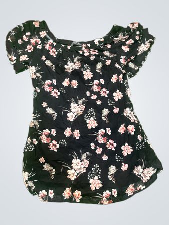Schwarzes Blumenmuster Oberteil mit schulterfreiem Schnitt