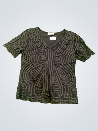 EURO FASHION Schwarzes strukturiertes V-Ausschnitt-T-Shirt