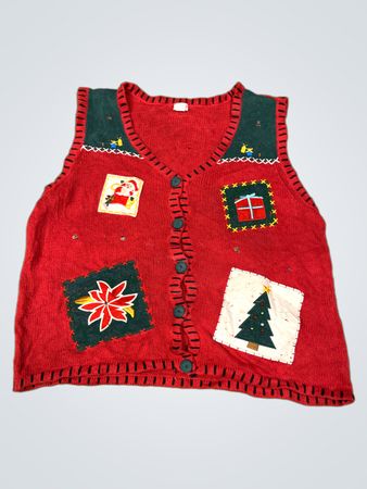 Rote Weihnachtsweste mit Applikationen