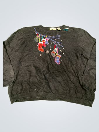 Alfred Dunner Schwarzer Weihnachtsstrumpf Pullover