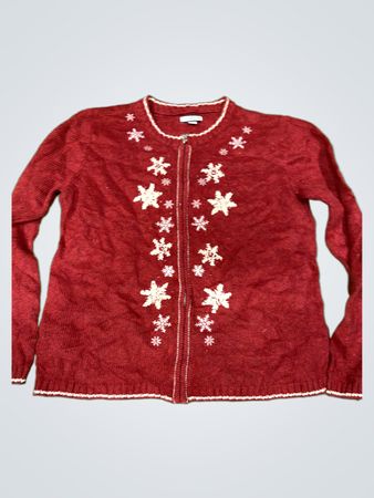 Croft & Barrow Damen Roter Schneeflocken Zip-Up Cardigan Pullover