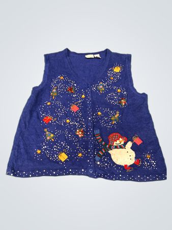 Kim Rogers Damen Blau Weihnachten Schneemann Weste