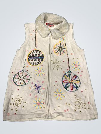 Holiday Traditions Damen Creme Weihnachtsweste mit Ornamenten