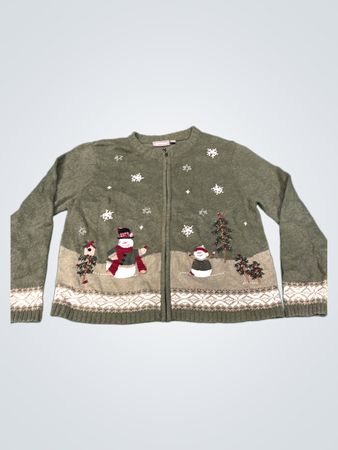 Croft & Barrow Petite Weihnachts-Schneemann und Baum Zip-Up Pullover