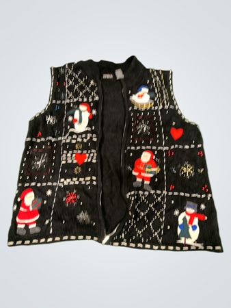 Erika Black Christmas Weste mit Santa und Schneemann Applikationen