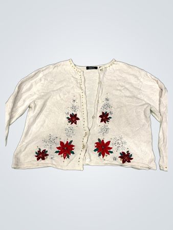 Weihnachtskarte Cardigan mit Weihnachtsstern und Schneeflocken