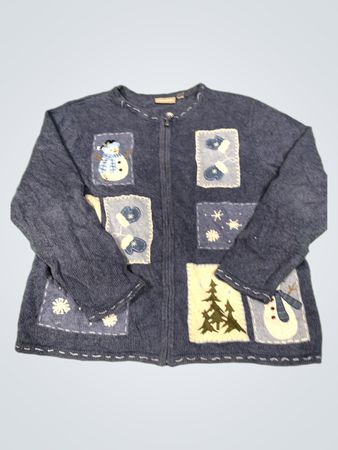 Croft & Barrow Blauer Schneemann und Handschuh Applikation Zip-Up Cardigan