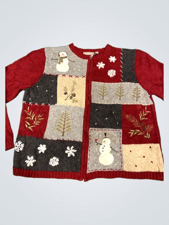 Croft & Barrow Damen Weihnachts-Schneemann-Patchwork-Cardigan
