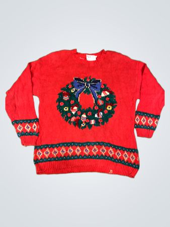 Talbots Handgestrickter Roter Weihnachtskranz Pullover