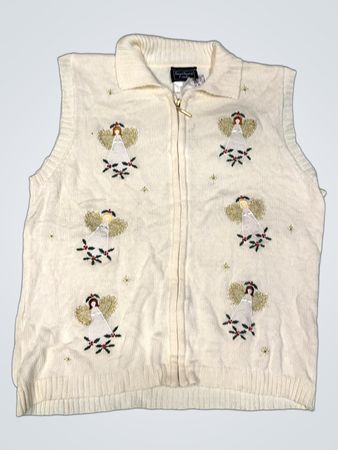 Southern Lady Cream Angel Bestickte Ärmellose Zip-Up Sweater-Weste