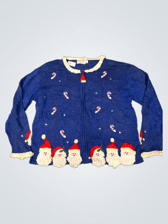 Heirloom Collectibles Weihnachtskollektion 2004 Blauer Santa und Zuckerstangenpullover