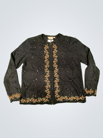 Croft & Barrow Schwarzer Bestickter Weihnachtscardigan