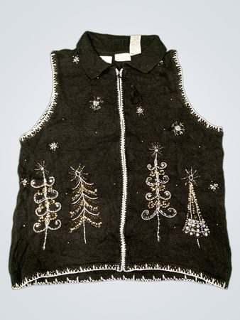 White Stag Damen Plus Schwarze Weihnachtsbaum Perlen Strickweste