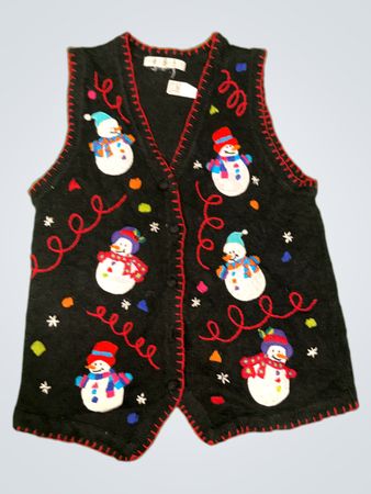 OHI Schwarze Bestickte Schneemann Weihnachtsweste