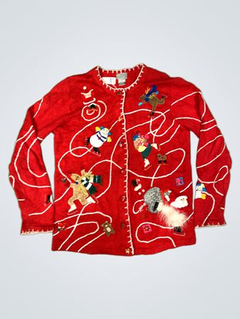 Roter Weihnachts-Pullover mit Applikationen