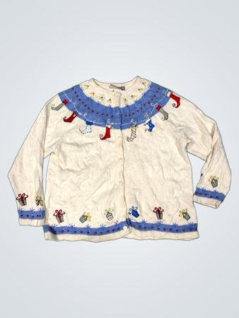 Croft & Barrow Damen Weihnachtsstrumpf und Geschenk-Print Cardigan