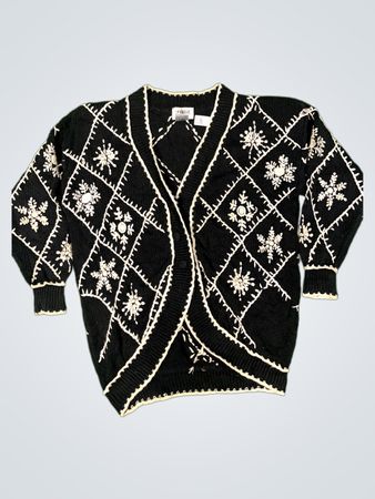 CERVELLE Damen Schwarzer Schneeflocken Cardigan