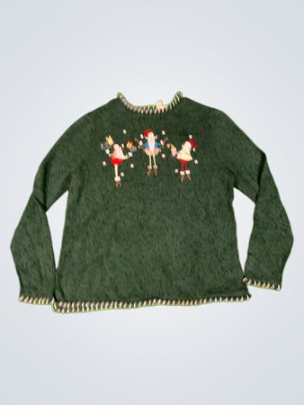 C.J. Banks von Christopher & Banks grüner bestickter Weihnachtspullover