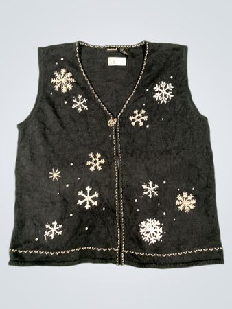 NorthCrest Schwarzes Schneeflocken V-Ausschnitt Ärmelloses Strickwesten